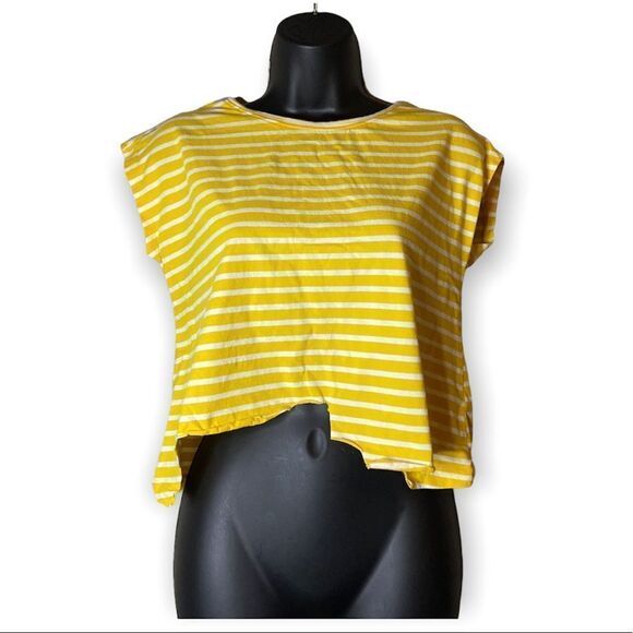 COPPER Key Yellow Striped Aesthetically Front Cut Short Sleeve T-Shirt - Picture 1 of 7
